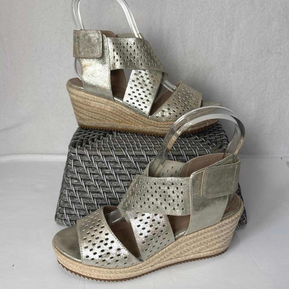 Eileen Fisher Willow Platform Wedge Espadrille SIZE 8 Gold.Leather Wrap Sandals